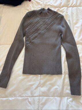 Lulu's Gray Ribbed Cable-Knit Turtleneck Sweater